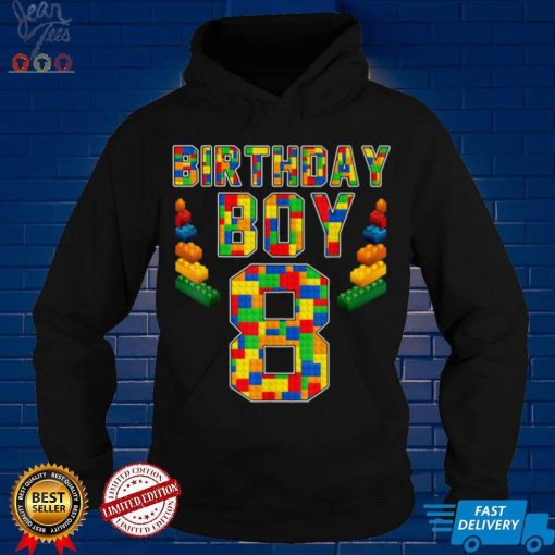 8th Birthday Master Builder 8 Years Old Block Building Boys T Shirt