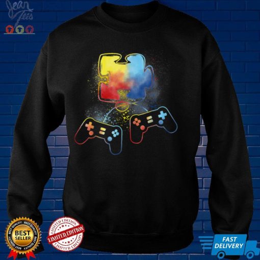 Autism Awareness Kids Video Gamer Puzzle Piece Blue Boys Men T Shirt