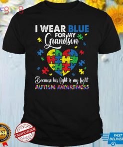 Grandma Grandpa I Wear Blue For My Grandson Autism Awareness T Shirt