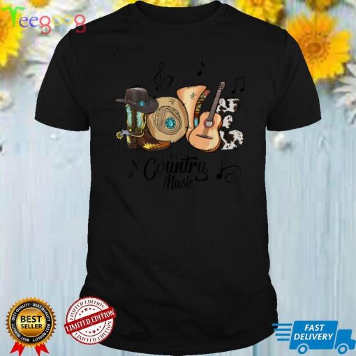 Love My Country Music Cowboy Boot Hat Guitar Leopard Gifts T Shirt