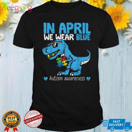 T Rex Dino In April We Wear Blue Autism Awareness Boys Kids T Shirt