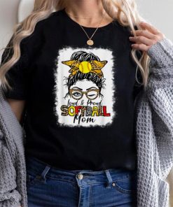 Women Loud & Proud Softball Mom Messy Bun Leopard Bleached T Shirt