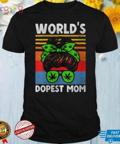 Womens Worlds Dopest Mom Messy Bun Weed Cannabis Funny Mother's day V Neck T Shirt
