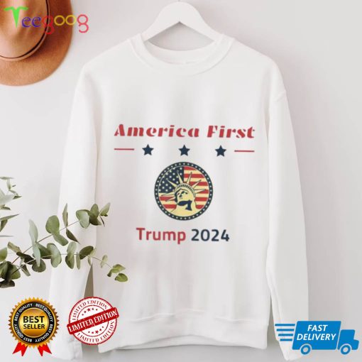 America first save America again Trump 2024 retro usa flag shirt