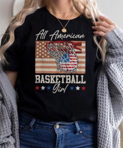 All American basketball girl 4th of july red white blue flag shirt