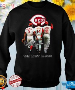 Cincinnati Reds 5 Johnny Bench 14 Pete Rose 11 Barry Larkin signatures shirt