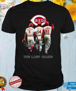 Cincinnati Reds 5 Johnny Bench 14 Pete Rose 11 Barry Larkin signatures shirt