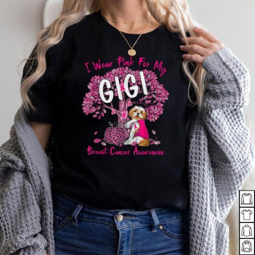 I Wear Pink For My Gigi Breast Cancer Awareness Shih Tzu Dog T Shirt