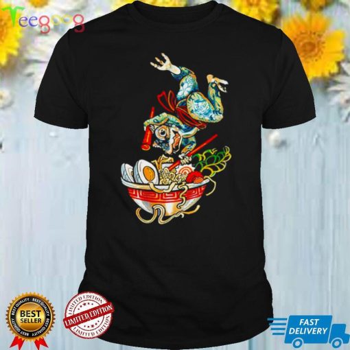 Japanese Tattoo Cottagecore Frog Jumping In Ramen Bowl Noodle T Shirt