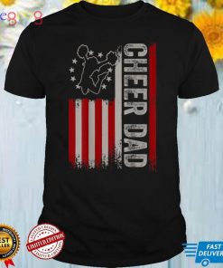 Mens Cheer Dad Vintage American Flag Cheerleader Squad on back T Shirt