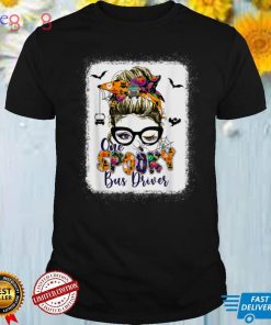 One Spooky Bus Driver Messy Bun Trick Or Treat Halloween T Shirt