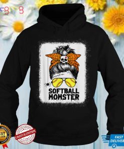 Softball Mom Life Messy Bun Halloween Women Softball Momster T Shirt 1