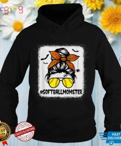 Softball Momster Shirt For Women Halloween Mom Messy Bun T Shirt