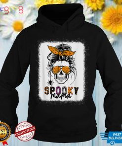 Spooky Mama Skull Halloween Womens Messy Bun Witch T Shirt