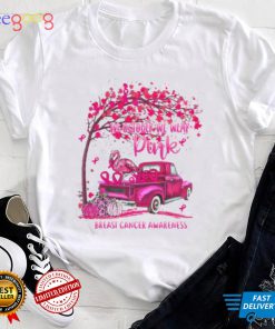 In October We Wear Pink Ribbon Truck Flamingo Breast Cancer T Shirt