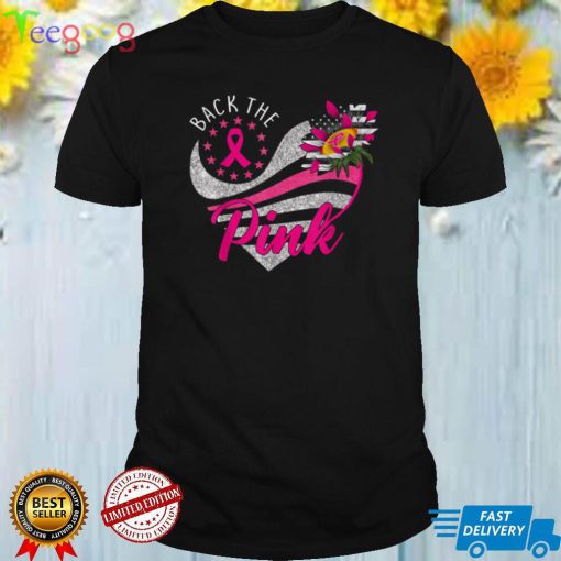 Back The Pink Ribbon Sunflower Heart Breast Cancer Awareness T Shirt