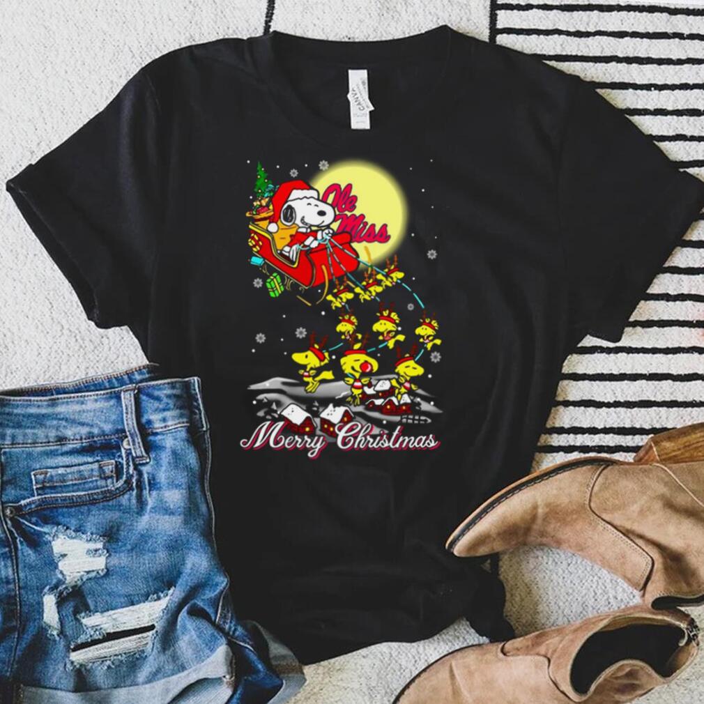 Ole Miss Rebels Santa Claus With Sleigh And Snoopy Christmas Sweatshirt