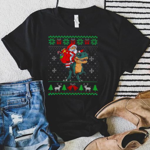 Santa riding dinosaur t rex dinosaur Christmas ugly shirt